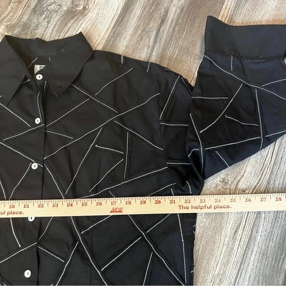 PONG POCO LTD 3/4 Sleeve Black White Collared Button Up Blouse - Size XL - Picture 7 of 9